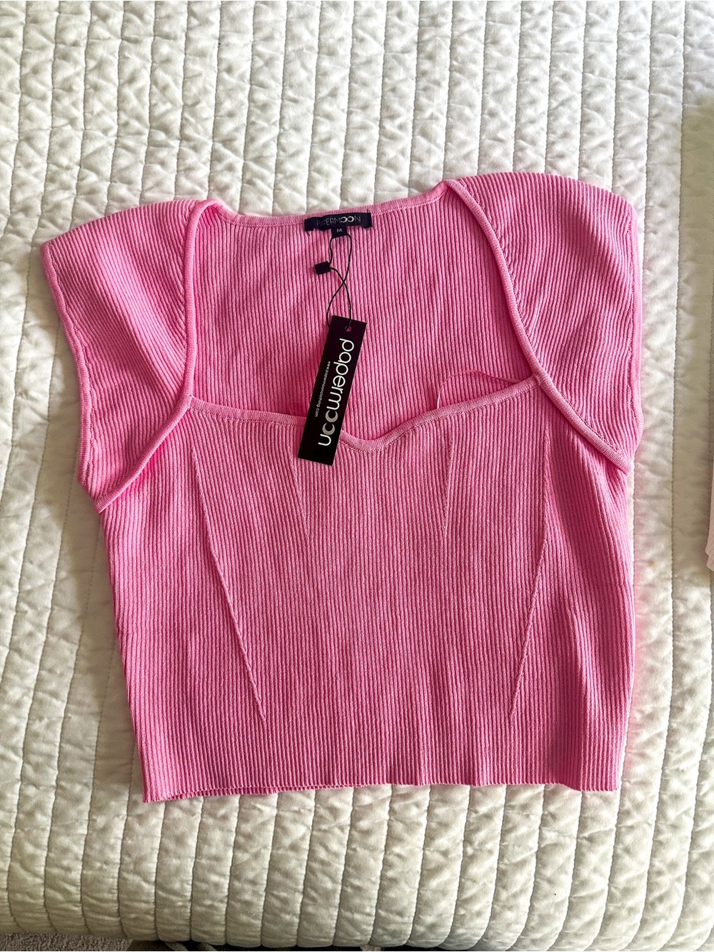 Pink Ribbed Square-Neck Crop Top